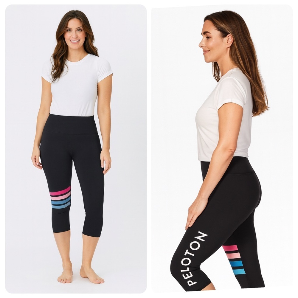 Kali Peloton Cropped Leggings Black with Accent Stripes Size S
